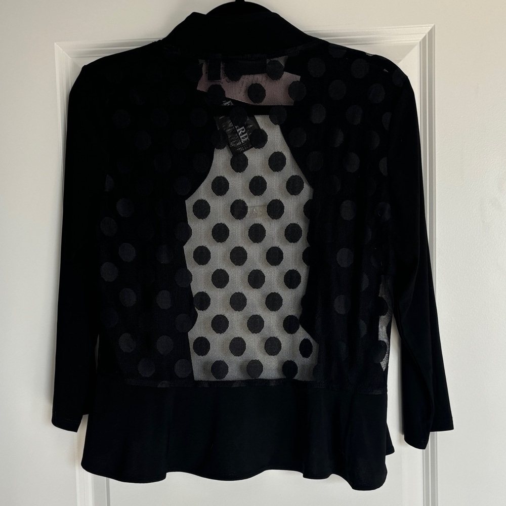 Nina Leonard Black Ruffle Open-Front Shrug - Picture 3 of 4